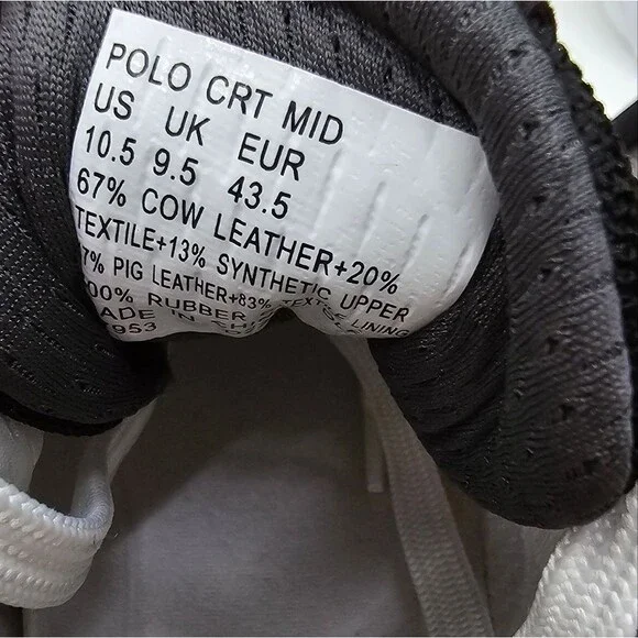 Polo Ralph Lauren Men's Court Mid Pro Leather Chunky White Sneakers Size 10.5